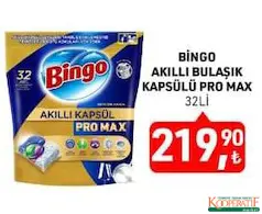 BİNGO AKILLI BULAŞIK KAPSÜLÜ PRO MAX 32'Lİ fiyat ve kampanya bilgisi